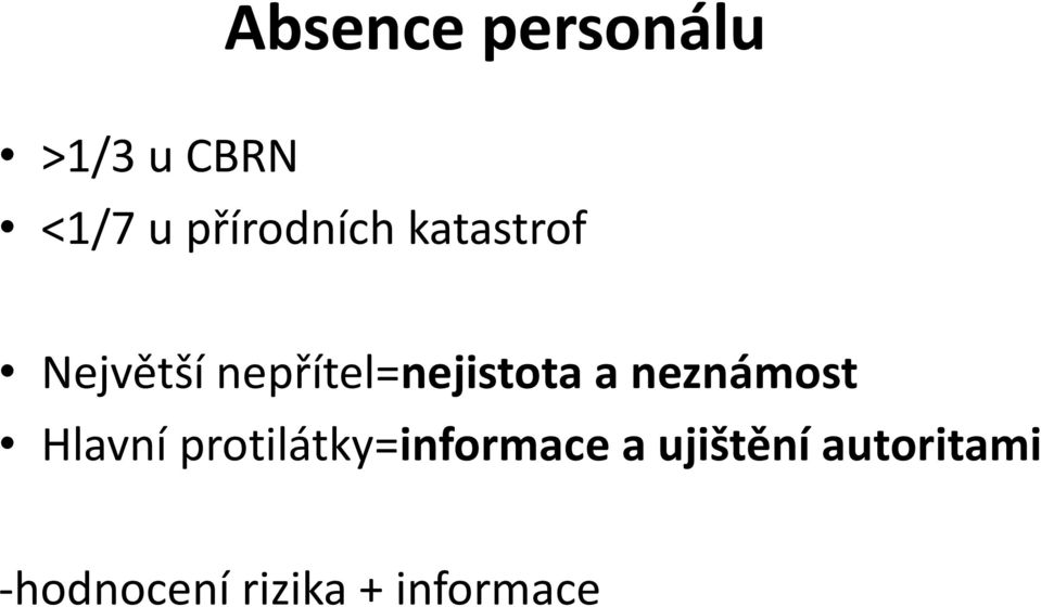 nepřítel=nejistota a neznámost Hlavní