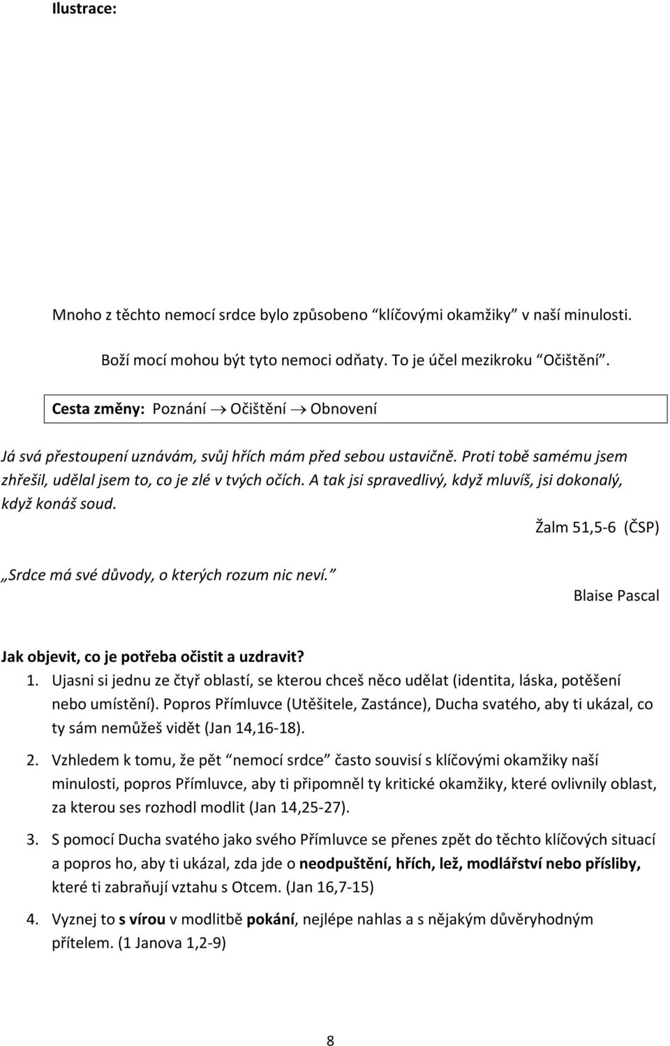 A tak jsi spravedlivý, když mluvíš, jsi dokonalý, když konáš soud. Žalm 51,5-6 (ČSP) Srdce má své důvody, o kterých rozum nic neví. Blaise Pascal Jak objevit, co je potřeba očistit a uzdravit? 1.