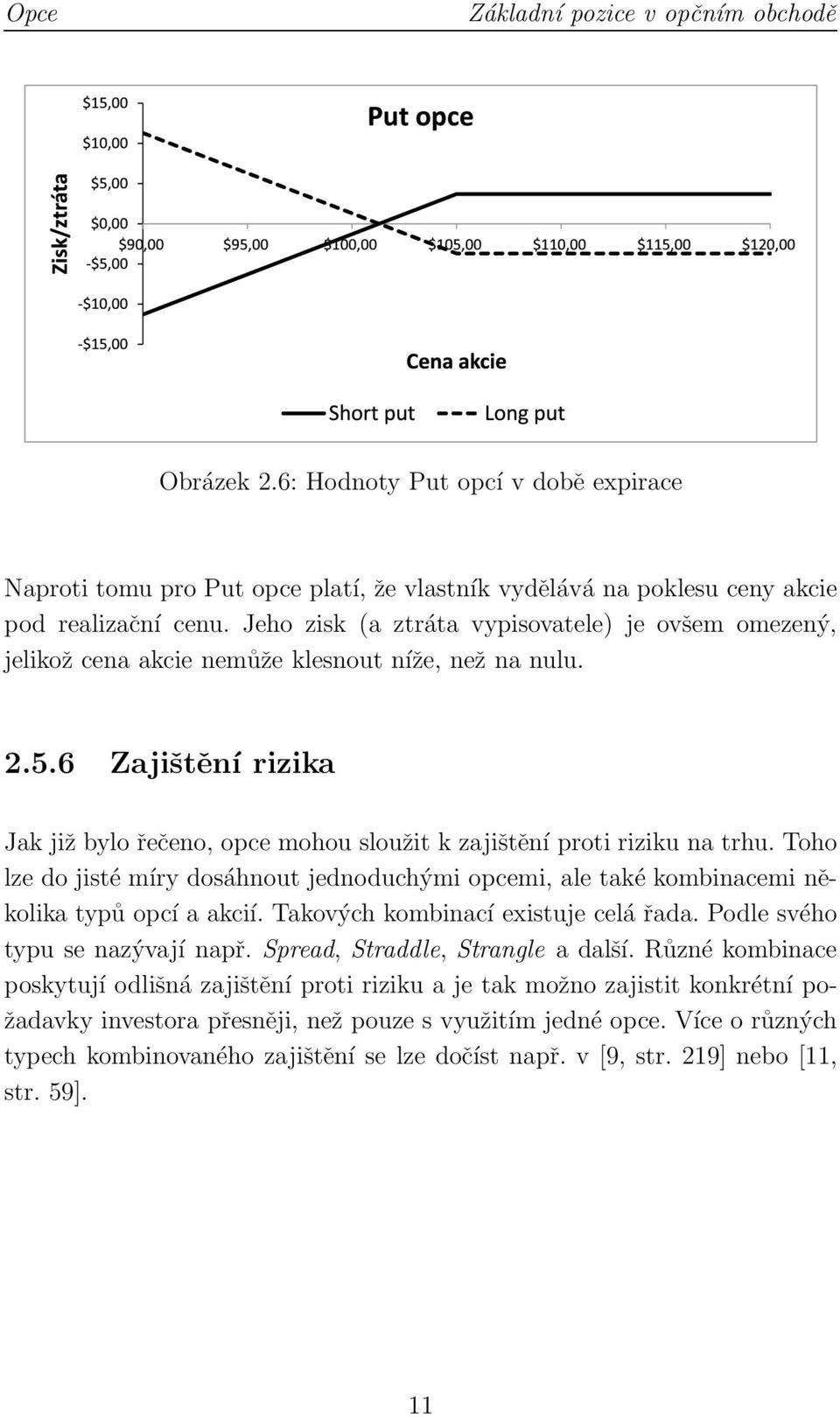 6 Zajištění rizika Jak již bylo řečeno, opce mohou sloužit k zajištění proti riziku na trhu. Toho lze do jisté míry dosáhnout jednoduchými opcemi, ale také kombinacemi několika typů opcí a akcií.