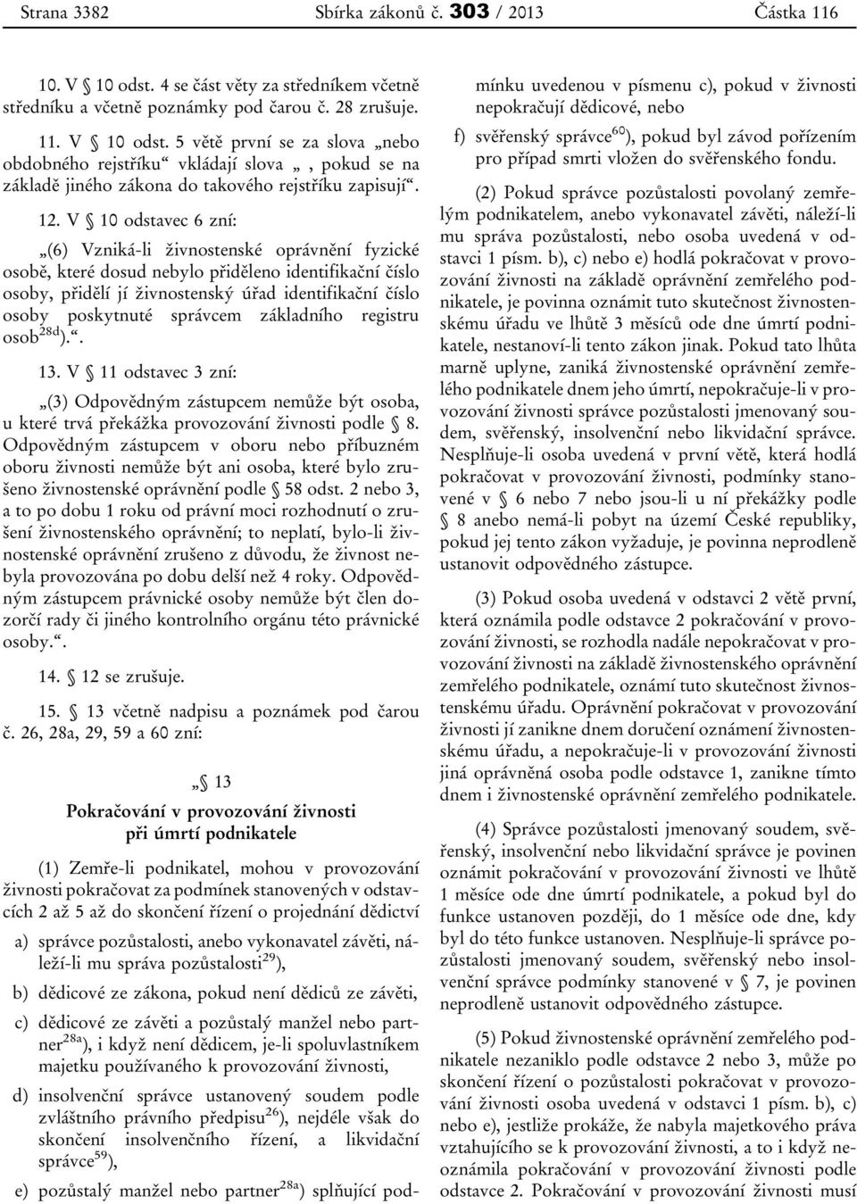 správcem základního registru osob 28d ).. 13. V 11 odstavec 3 zní: (3) Odpovědným zástupcem nemůže být osoba, u které trvá překážka provozování živnosti podle 8.