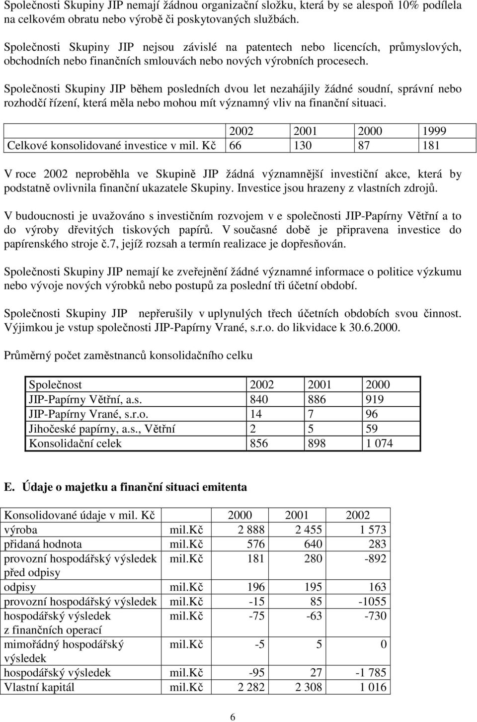 Společnosti Skupiny JIP během posledních dvou let nezahájily žádné soudní, správní nebo rozhodčí řízení, která měla nebo mohou mít významný vliv na finanční situaci.