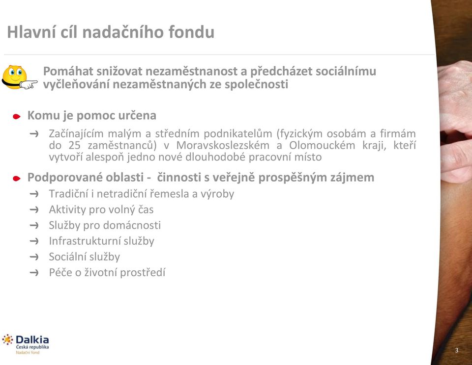 kraji, kteří vytvoří alespoň jedno nové dlouhodobé pracovní místo Podporované oblasti - činnosti s veřejně prospěšným zájmem Tradiční