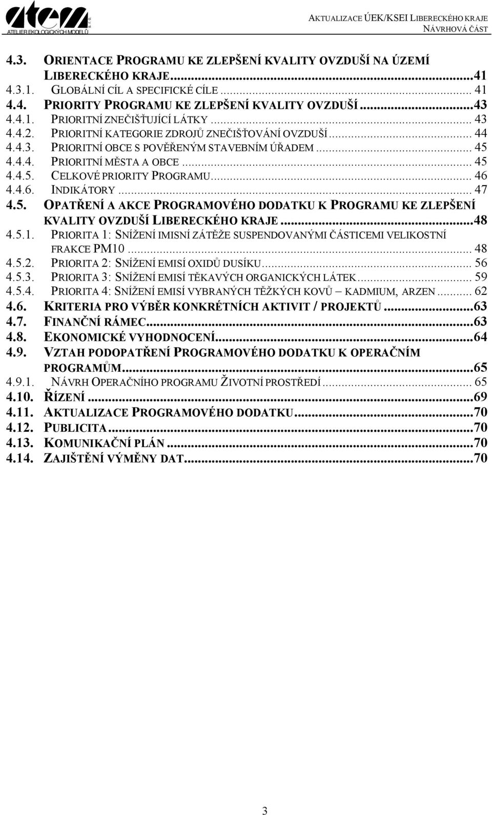 4.6. INDIKÁTORY... 47 4.5. OPATŘENÍ A AKCE PROGRAMOVÉHO DODATKU K PROGRAMU KE ZLEPŠENÍ KVALITY OVZDUŠÍ LIBERECKÉHO KRAJE...48 4.5.1.