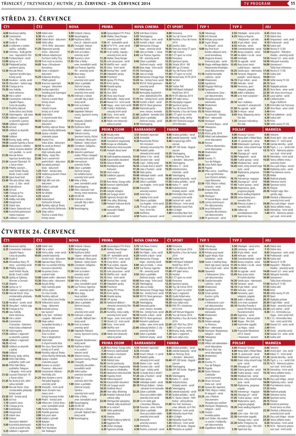 20 Předpověď počasí, sportovní zprávy 12.30 Hercule Poirot: Tajemství levného bytu - britský seriál 13.20 Horákovi - úsměv. seriál 14.15 Okouzlení - italská sága 15.10 Chalupa je hra 15.