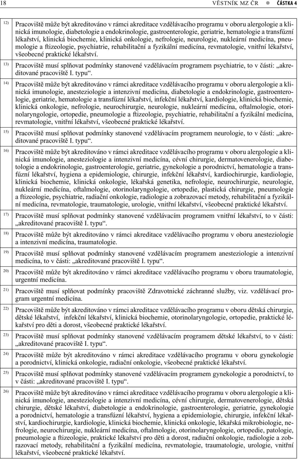 medicína, revmatologie, vnitřní lékařství, všeobecné praktické lékařství. 13) Pracoviště musí splňovat podmínky stanovené vzdělávacím programem psychiatrie, to v části: akreditované pracoviště I.