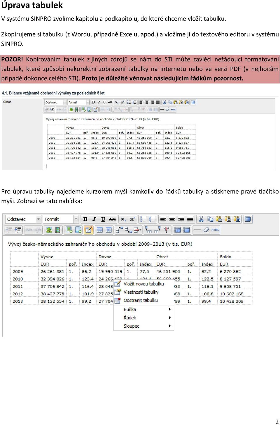 Kopírováním tabulek z jiných zdrojů se nám do STI může zavléci nežádoucí formátování tabulek, které způsobí nekorektní zobrazení tabulky na internetu