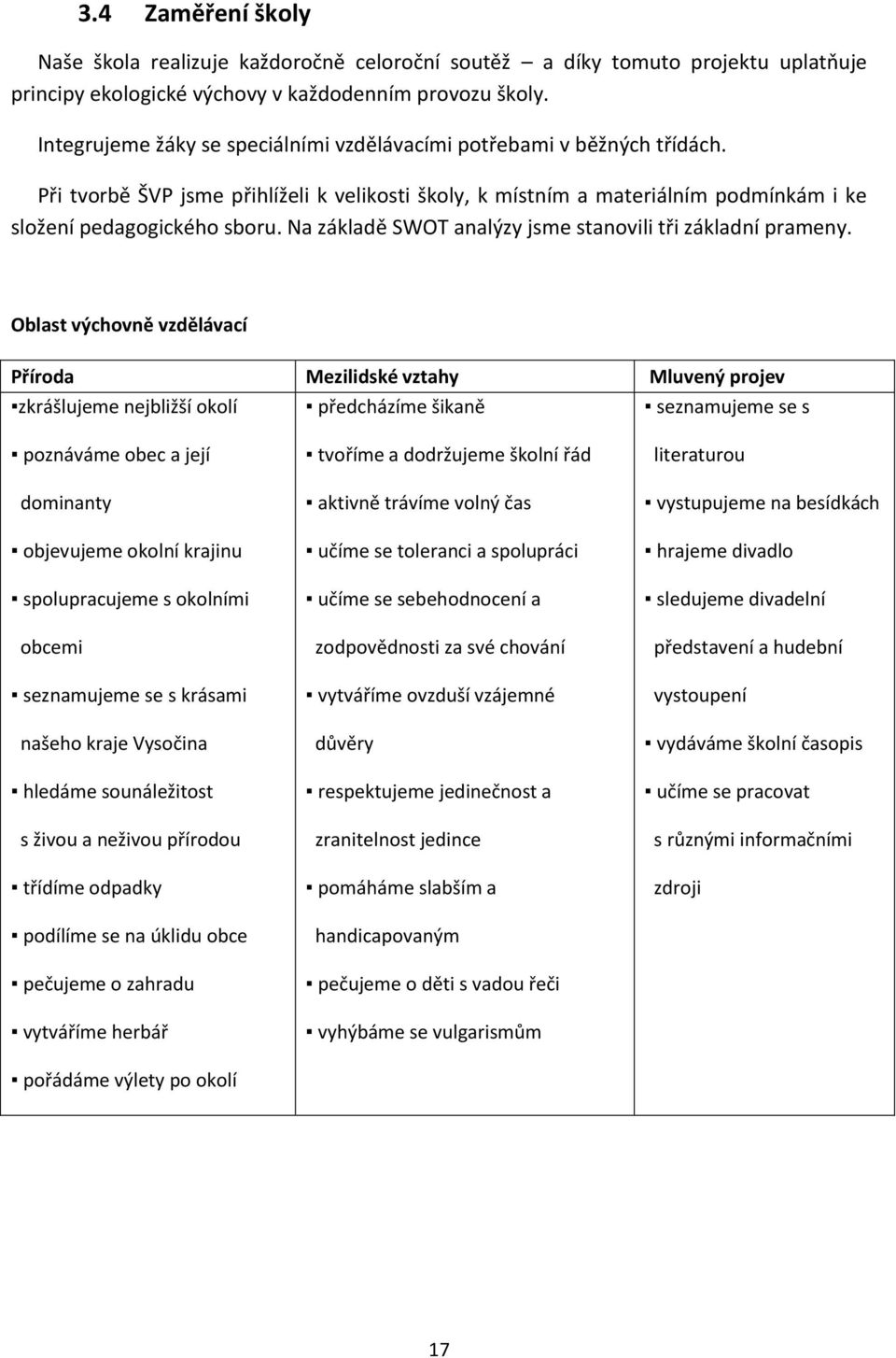 Na základě SWOT analýzy jsme stanovili tři základní prameny.