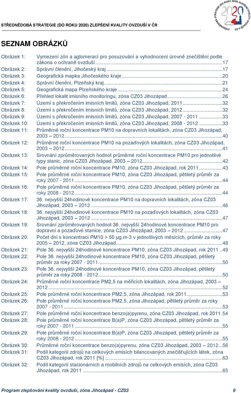 ..24 Obrázek 6: Přehled lokalit imisního monitoringu, zóna CZ03 Jihozápad...26 Obrázek 7: Území s překročením imisních limitů, zóna CZ03 Jihozápad, 2011.