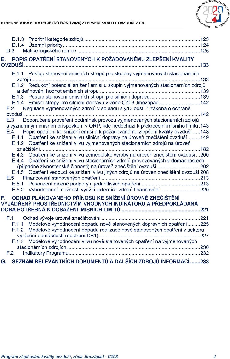 .. 139 E.1.4 Emisní stropy pro silniční dopravu v zóně CZ03 Jihozápad... 142 E.