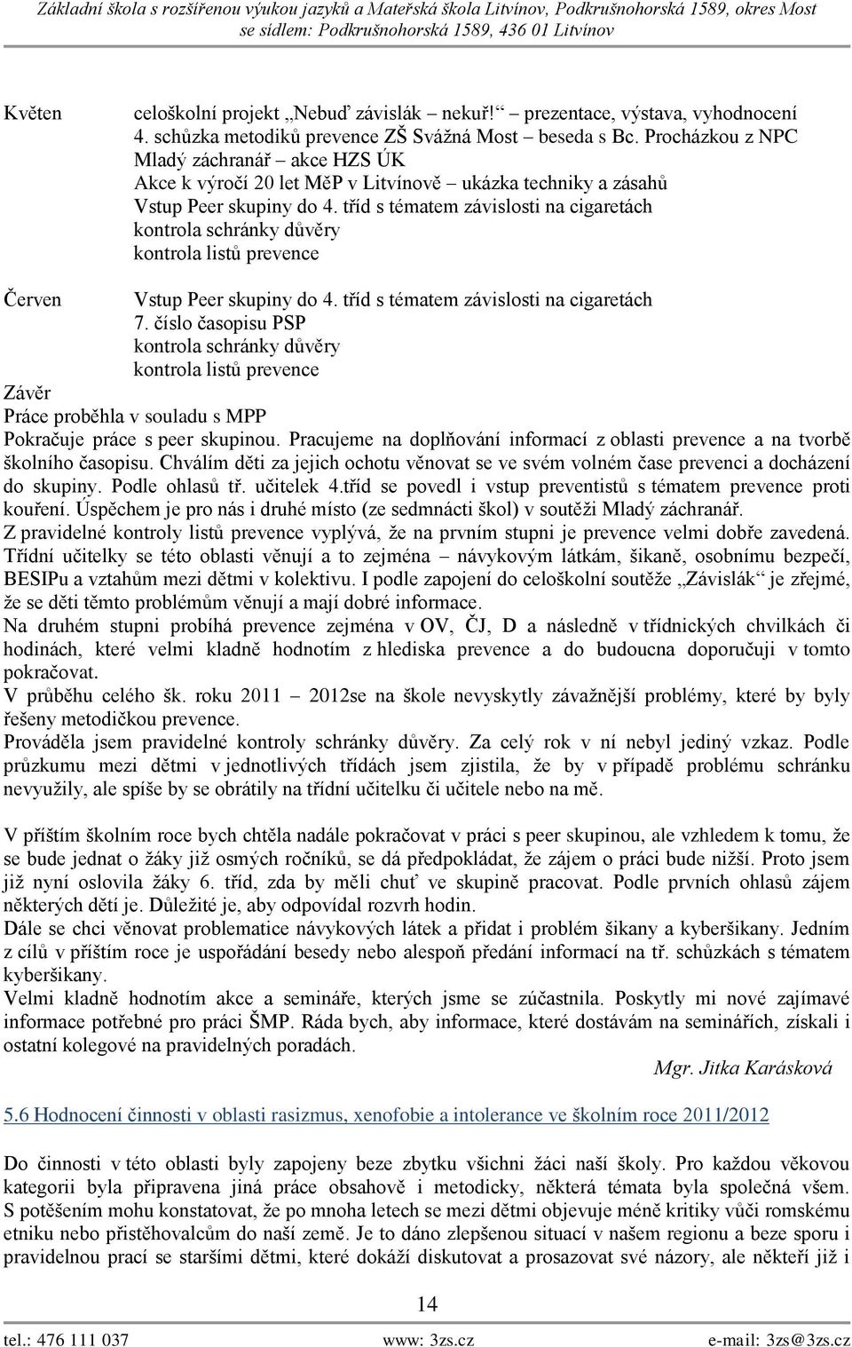 tříd s tématem závislosti na cigaretách kontrola schránky důvěry kontrola listů prevence Červen Vstup Peer skupiny do 4. tříd s tématem závislosti na cigaretách 7.