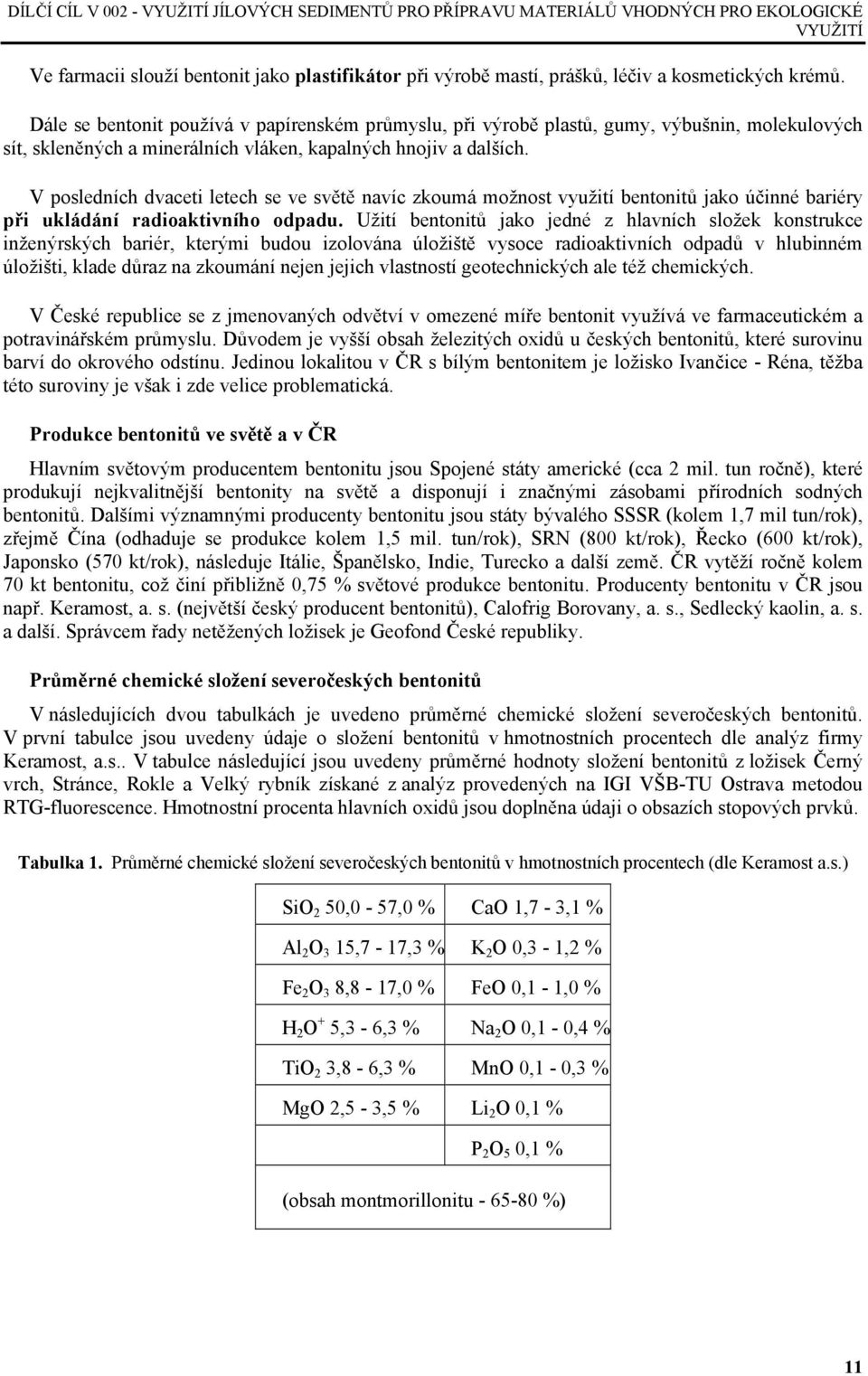 V posledních dvaceti letech se ve světě navíc zkoumá možnost využití bentonitů jako účinné bariéry při ukládání radioaktivního odpadu.