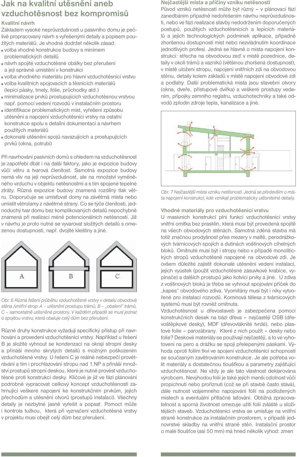 Je vhodné dodržet několik zásad: volba vhodné konstrukce budovy s minimem problematických detailů návrh spojité vzduchotěsné obálky bez přerušení a její správné umístění v konstrukci volba vhodného