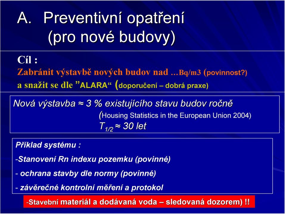 : -Stanovení Rn indexu pozemku (povinné) - ochrana stavby dle normy (povinné) - závěrečné kontrolní měření a