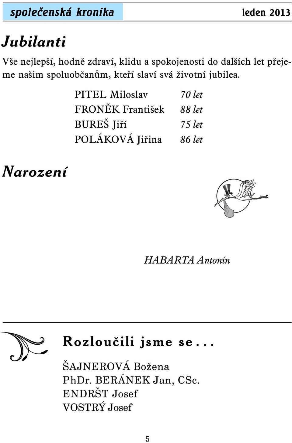 PITEL Miloslav FRONĚK František BUREŠ Jiří POLÁKOVÁ Jiřina 70 let 88 let 75 let 86 let