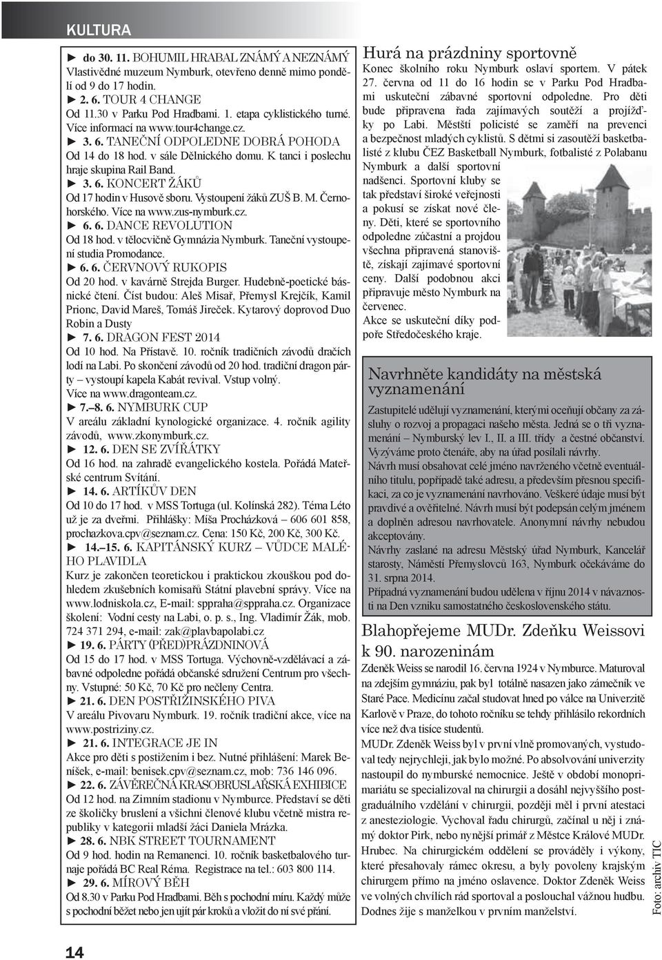 Vystoupení žáků ZUŠ B. M. Černohorského. Více na www.zus-nymburk.cz. 6. 6. dance revolution Od 18 hod. v tělocvičně Gymnázia Nymburk. Taneční vystoupení studia Promodance. 6. 6. červnový rukopis Od 20 hod.