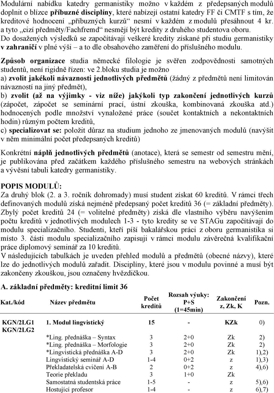 Do dosažených výsledků se započítávají veškeré kredity získané při studiu germanistiky v zahraničí v plné výši a to dle obsahového zaměření do příslušného modulu.