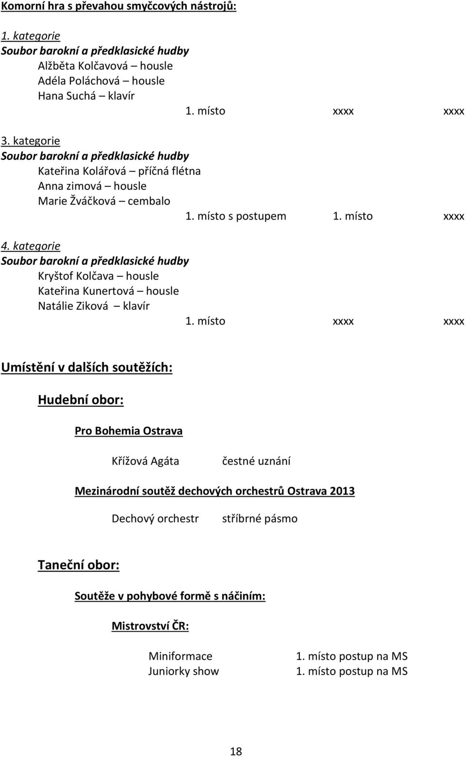 kategorie Soubor barokní a předklasické hudby Kryštof Kolčava housle Kateřina Kunertová housle Natálie Ziková klavír 1.