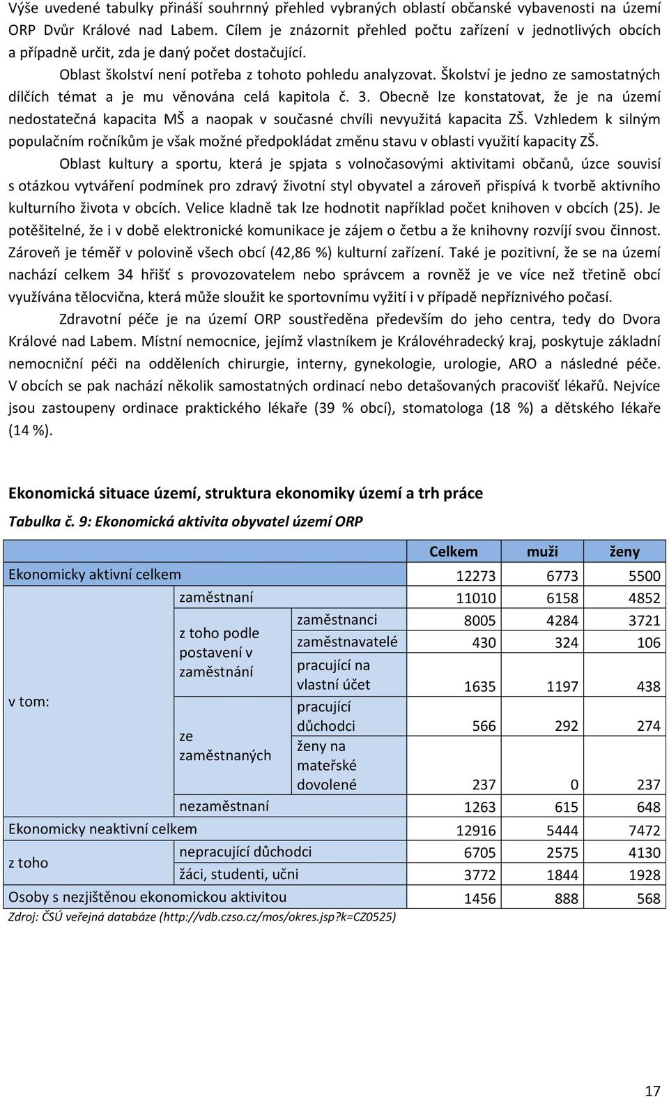 Školství je jedno ze samostatných dílčích témat a je mu věnována celá kapitola č. 3. Obecně lze konstatovat, že je na území nedostatečná kapacita MŠ a naopak v současné chvíli nevyužitá kapacita ZŠ.