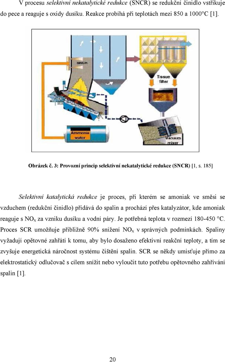 185] Selektivní katalytická redukce je proces, při kterém se amoniak ve směsi se vzduchem (redukční činidlo) přidává do spalin a prochází přes katalyzátor, kde amoniak reaguje s NO x za vzniku dusíku