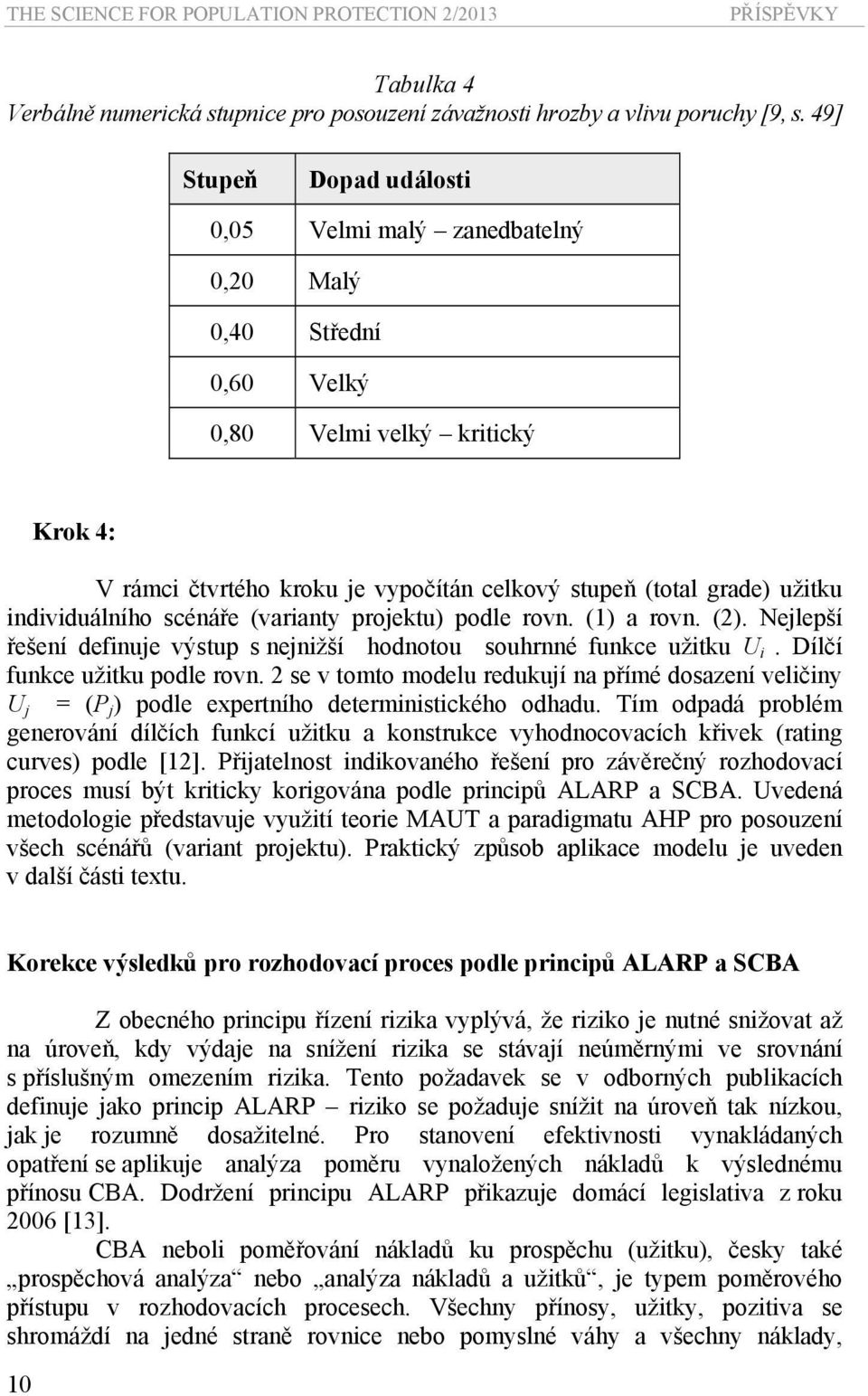 individuálního scénáře (varianty projektu) podle rovn. (1) a rovn. (2). Nejlepší řešení definuje výstup s nejnižší hodnotou souhrnné funkce užitku U i. Dílčí funkce užitku podle rovn.