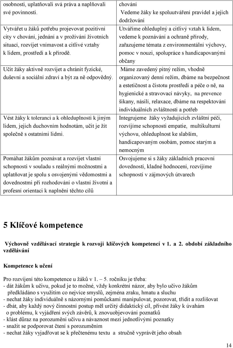 Učit žáky aktivně rozvíjet a chránit fyzické, duševní a sociální zdraví a být za ně odpovědný.