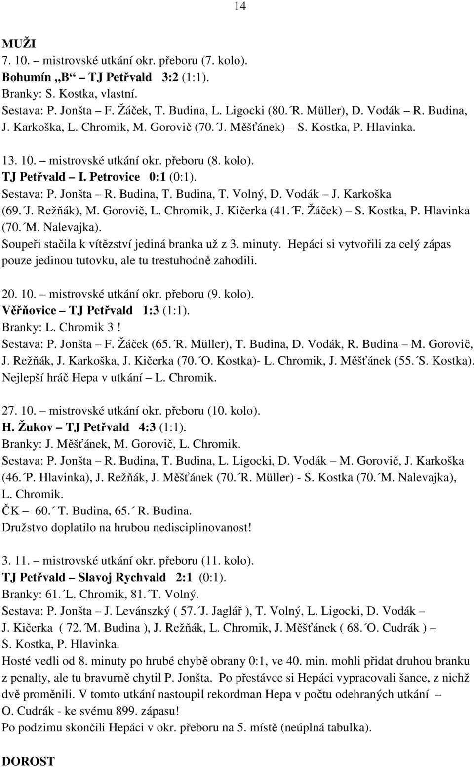 Budina, T. Budina, T. Volný, D. Vodák J. Karkoška (69. J. Režňák), M. Gorovič, L. Chromik, J. Kičerka (41. F. Žáček) S. Kostka, P. Hlavinka (70. M. Nalevajka).