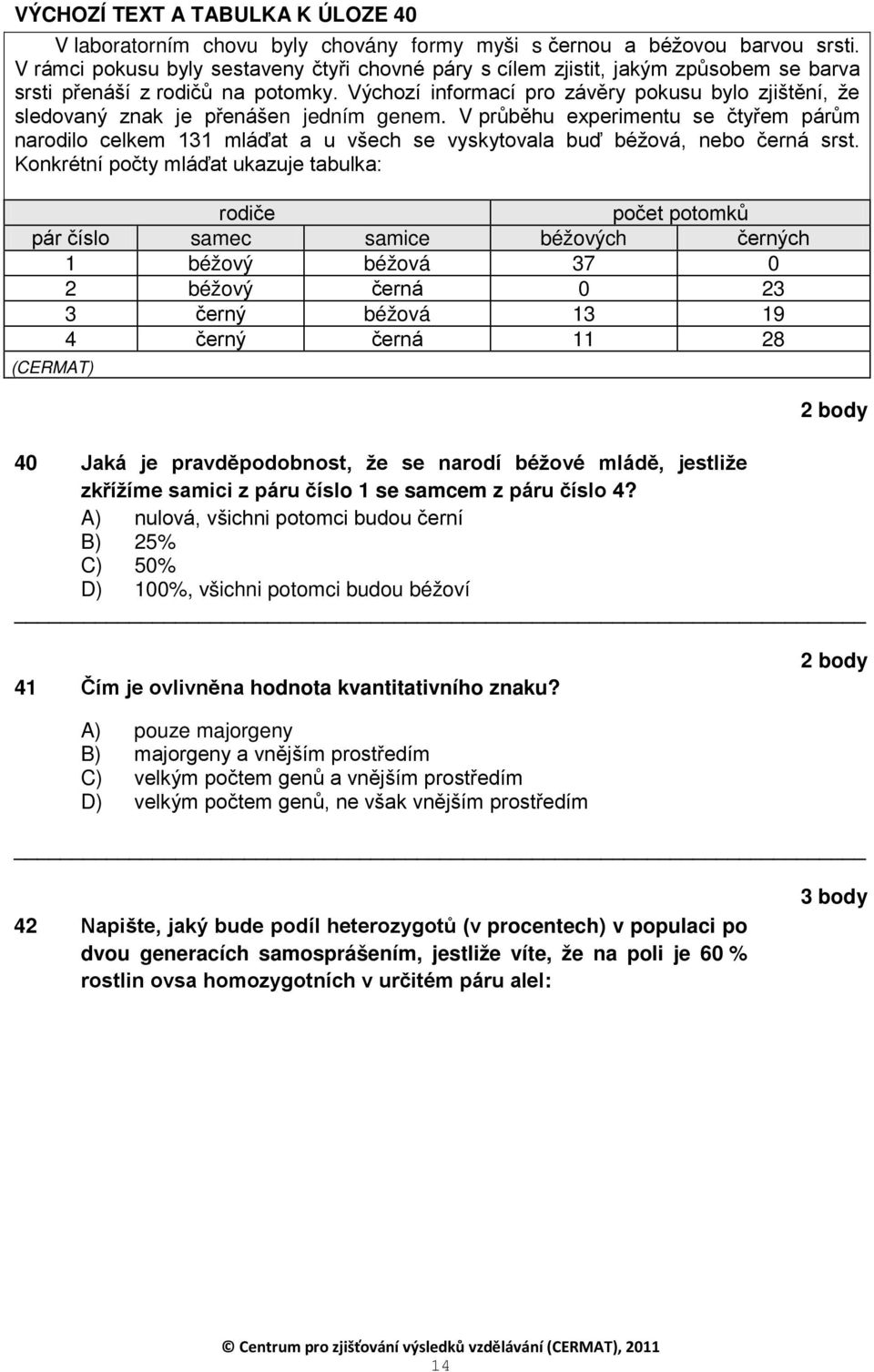 Výchozí informací pro závěry pokusu bylo zjištění, že sledovaný znak je přenášen jedním genem.