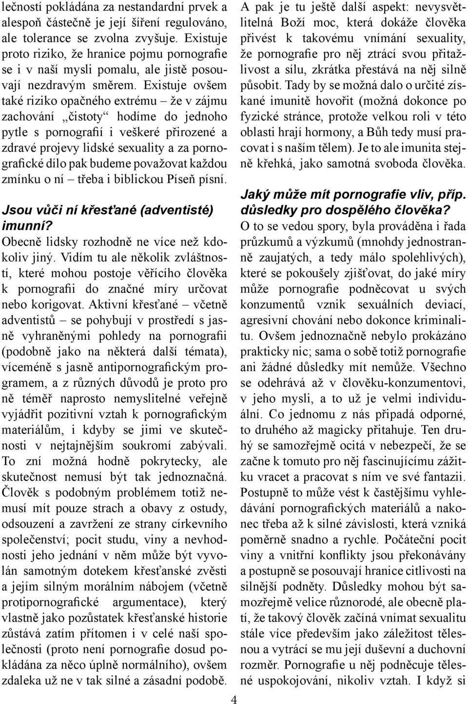 Existuje ovšem také riziko opačného extrému že v zájmu zachování čistoty hodíme do jednoho pytle s pornografií i veškeré přirozené a zdravé projevy lidské sexuality a za pornografické dílo pak budeme