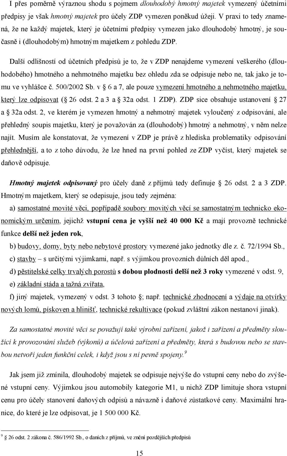 Další odlišností od účetních předpisů je to, že v ZDP nenajdeme vymezení veškerého (dlouhodobého) hmotného a nehmotného majetku bez ohledu zda se odpisuje nebo ne, tak jako je tomu ve vyhlášce č.