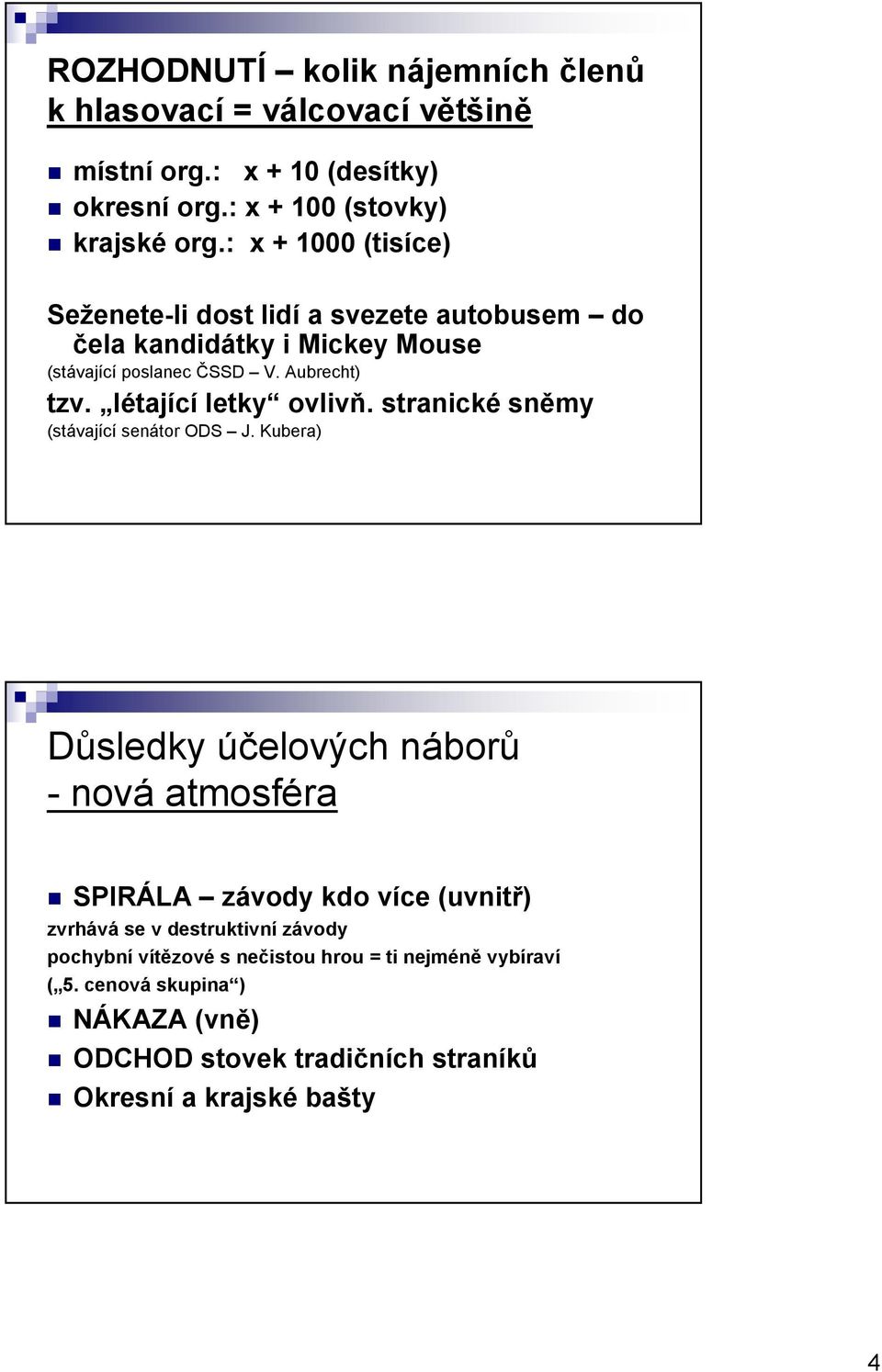 létající letky ovlivň. stranické sněmy (stávající senátor ODS J.