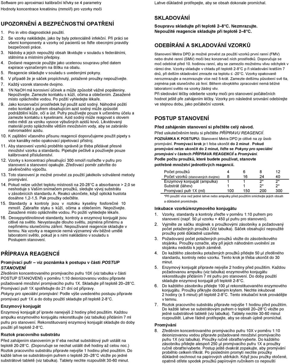 Nádoby a jejich nepoužitý obsah likvidujte v souladu s federálními, státníma a místními předpisy. 4. Dodané reagencie použijte jako ucelenou soupravu před datem expirace vyznačeným na štítku na obalu.