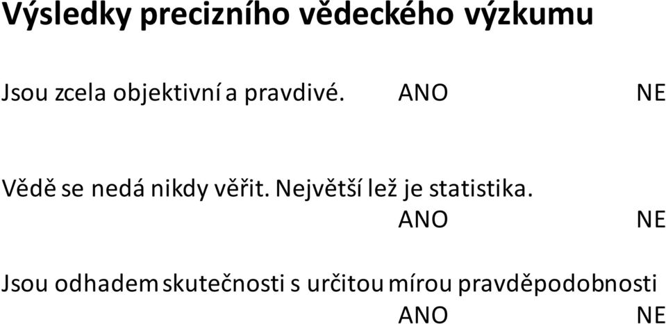 ANO NE Vědě se nedá nikdy věřit.