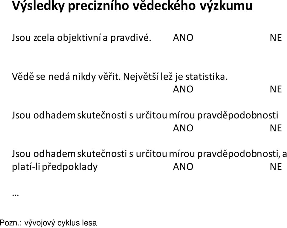 ANO NE Jsou odhadem skutečnosti s určitou mírou pravděpodobnosti ANO NE Jsou