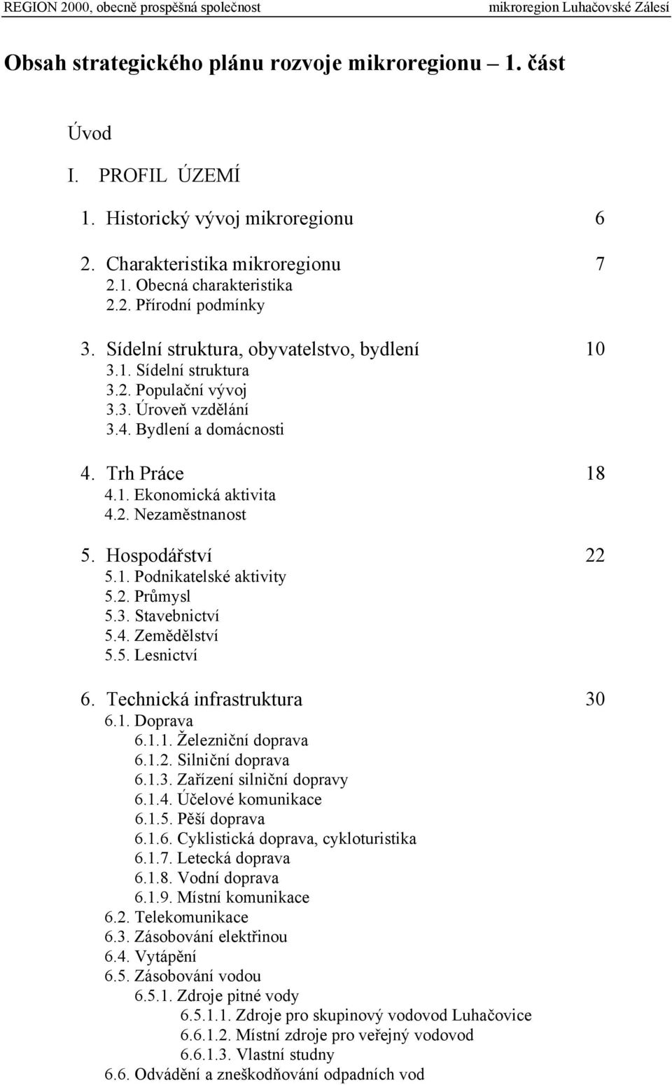 Hospodářství 22 5.1. Podnikatelské aktivity 5.2. Průmysl 5.3. Stavebnictví 5.4. Zemědělství 5.5. Lesnictví 6. Technická infrastruktura 30 6.1. Doprava 6.1.1. Železniční doprava 6.1.2. Silniční doprava 6.