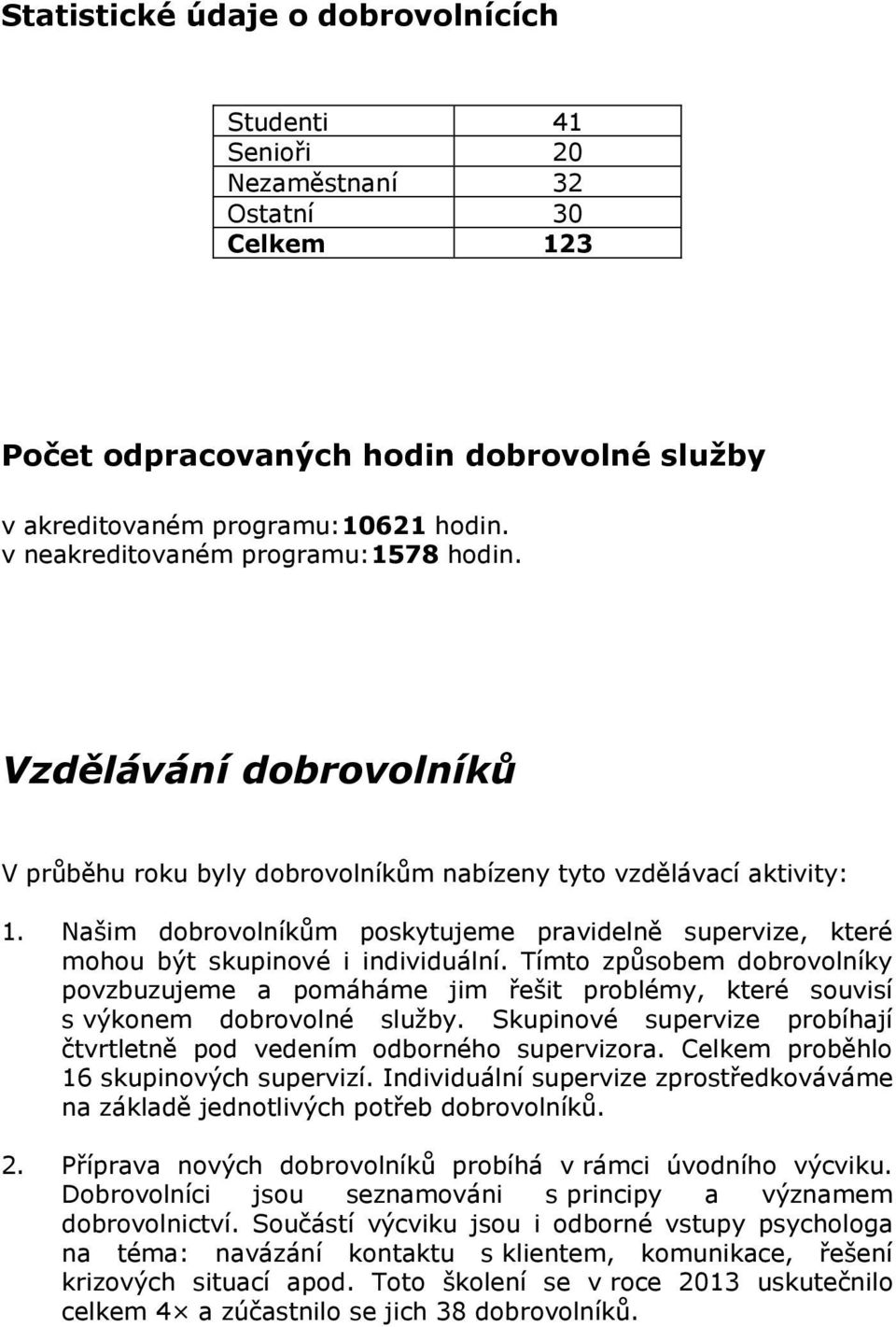 Našim dobrovolníkům poskytujeme pravidelně supervize, které mohou být skupinové i individuální.