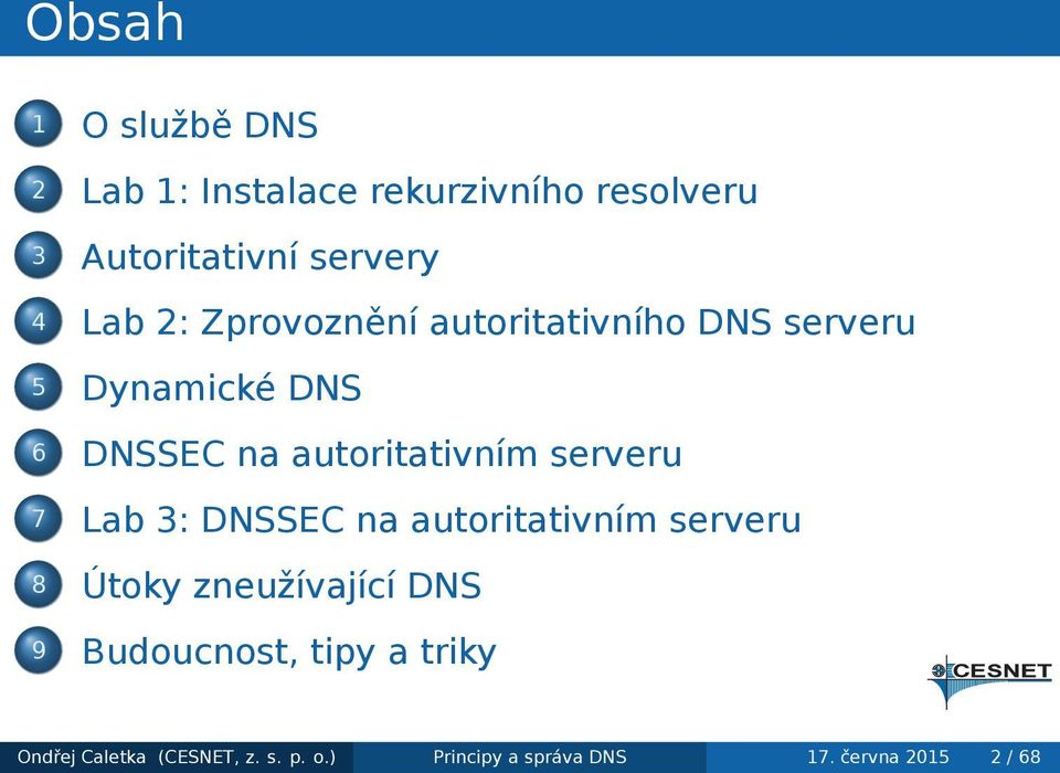 serveru 7 Lab 3: DNSSEC na autoritativním serveru 8 Útoky zneužívající DNS 9 Budoucnost,