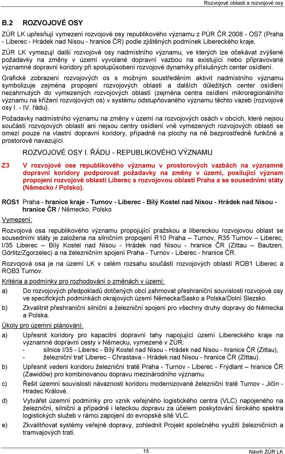 ZÚR LK vymezují další rozvojové osy nadmístního významu, ve kterých lze očekávat zvýšené požadavky na změny v území vyvolané dopravní vazbou na existující nebo připravované významné dopravní koridory