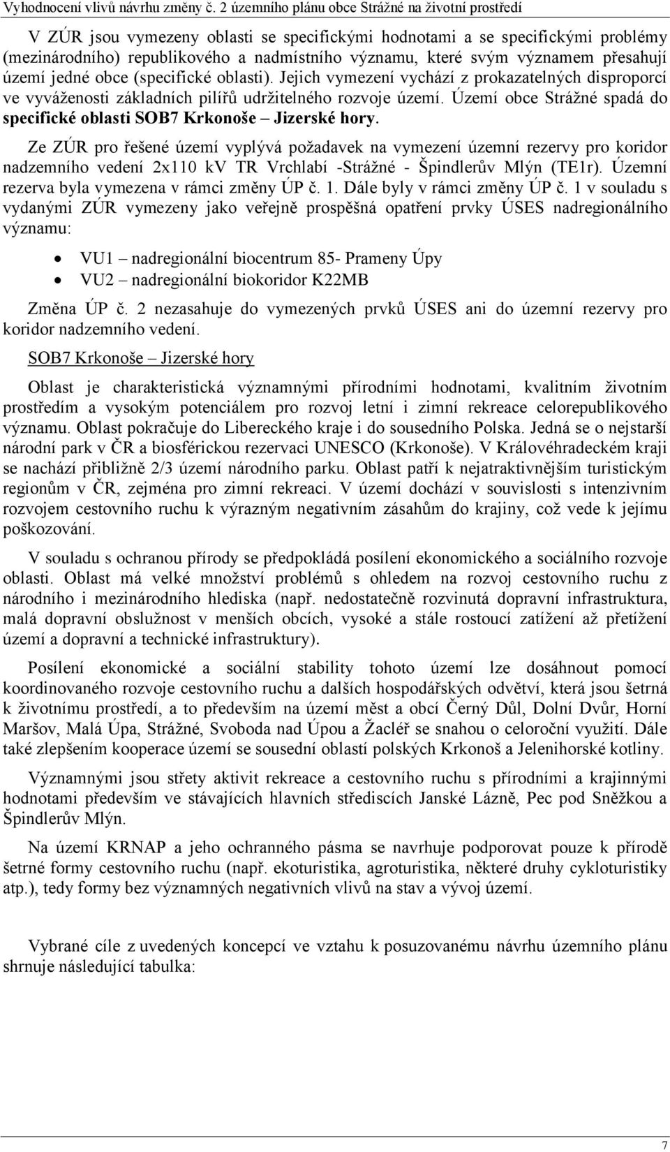 Ze ZÚR pro řešené území vyplývá požadavek na vymezení územní rezervy pro koridor nadzemního vedení 2x110 kv TR Vrchlabí -Strážné - Špindlerův Mlýn (TE1r).