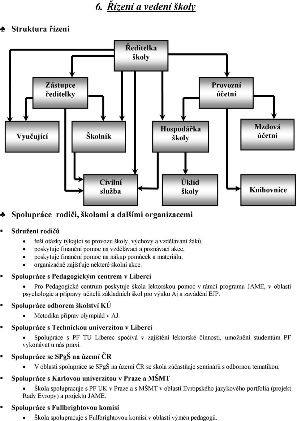 nákup pomůcek a materiálu, organizačně zajišťuje některé školní akce.