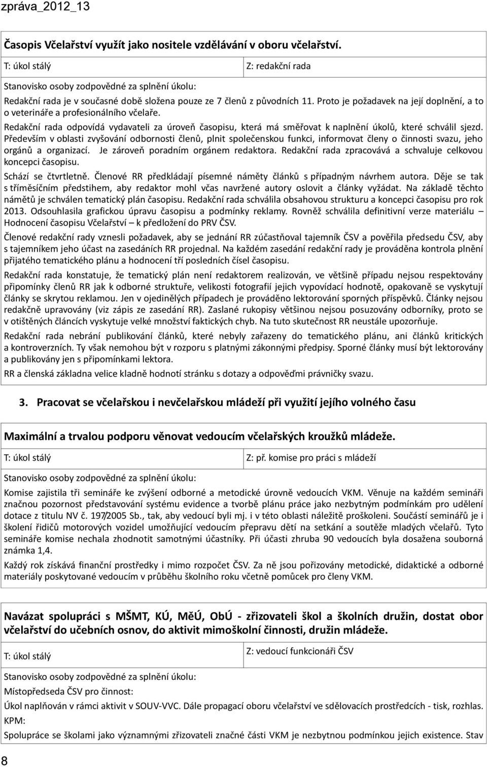 Především v oblasti zvyšování odbornosti členů, plnit společenskou funkci, informovat členy o činnosti svazu, jeho orgánů a organizací. Je zároveň poradním orgánem redaktora.