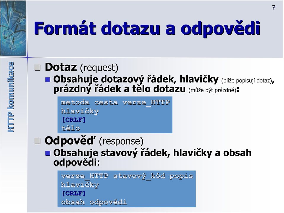 Odpověď ky (blíže e popisují dotaz), ůže e být prázdn zdné): ěď (response) Obsahuje stavový