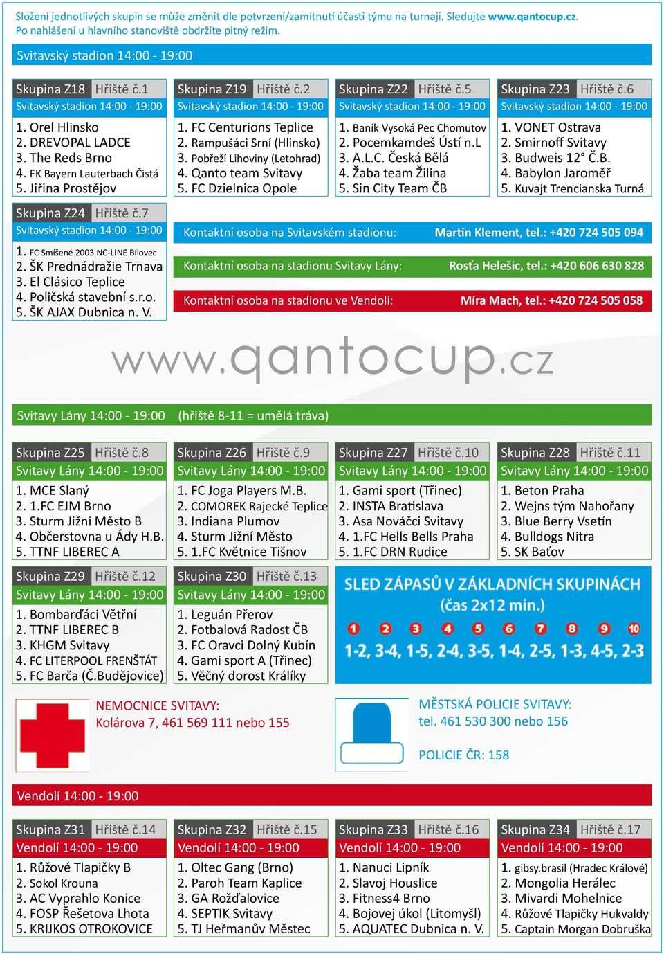 El Clásico Teplice 4. Poličská stavební s.r.o. 5. ŠK AJAX Dubnica n. V. Skupina Z19 Hřiště č.2 1. FC Centurions Teplice 2. Rampušáci Srní (Hlinsko) 3. Pobřeží Lihoviny (Letohrad) 4.