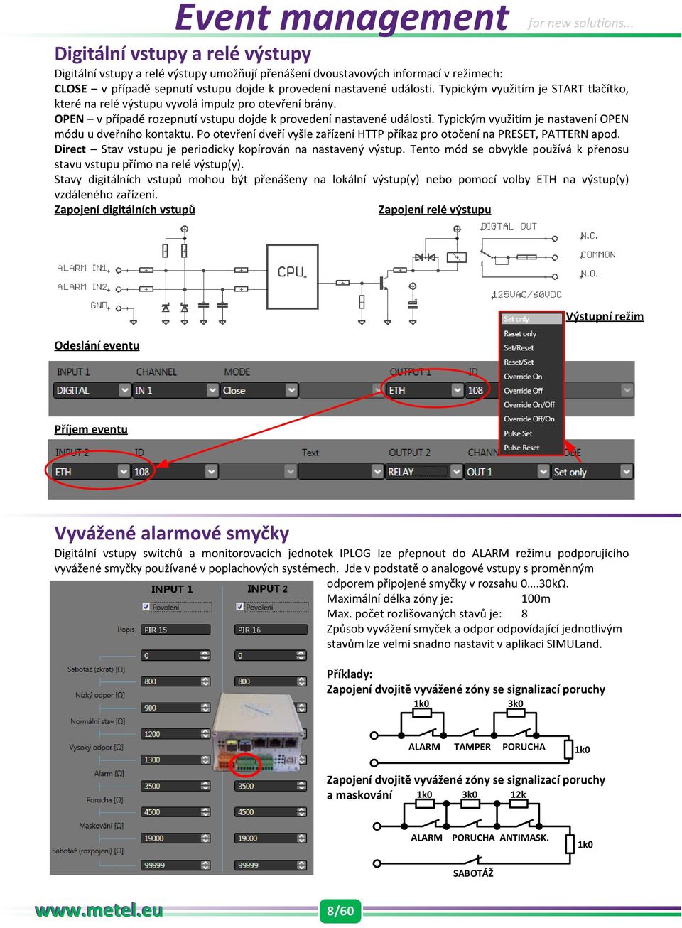 Typickým využitím je nastavení OPEN módu u dveřního kontaktu. Po otevření dveří vyšle zařízení HTTP příkaz pro otočení na PRESET, PATTERN apod.