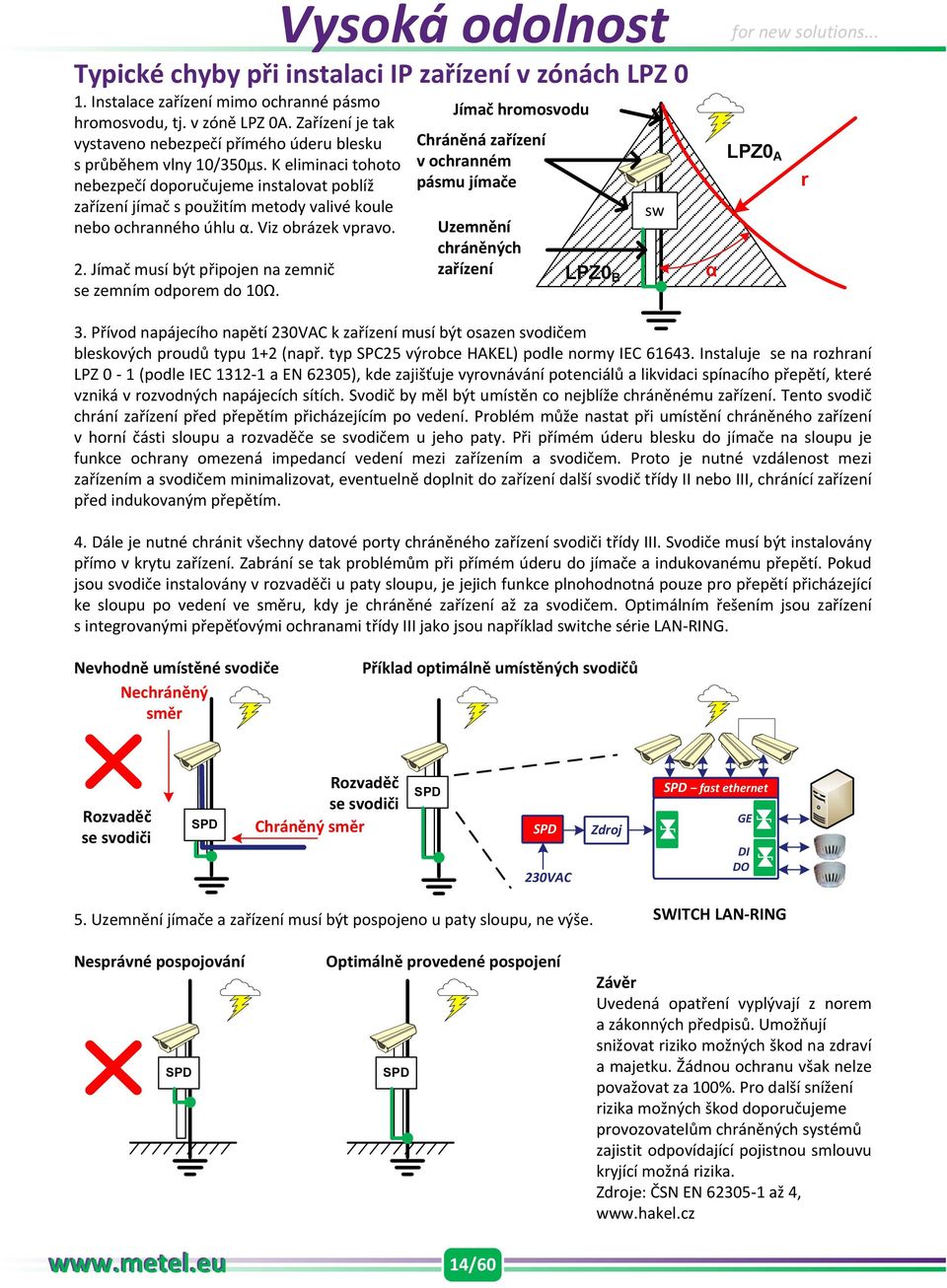 K eliminaci tohoto nebezpečí doporučujeme instalovat poblíž zařízení jímač s použitím metody valivé koule nebo ochranného úhlu α. Viz obrázek vpravo. 2.