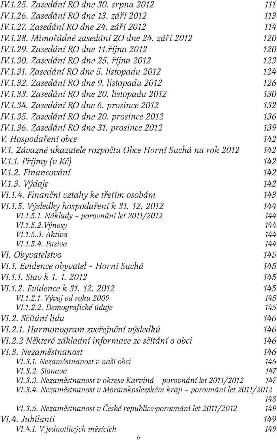 listopadu 2012 130 IV.1.34. Zasedání RO dne 6. prosince 2012 132 IV.1.35. Zasedání RO dne 20. prosince 2012 136 IV.1.36. Zasedání RO dne 31. prosince 2012 139 V. Hospodaření obce 142 V.1. Závazné ukazatele rozpočtu Obce Horní Suchá na rok 2012 142 V.