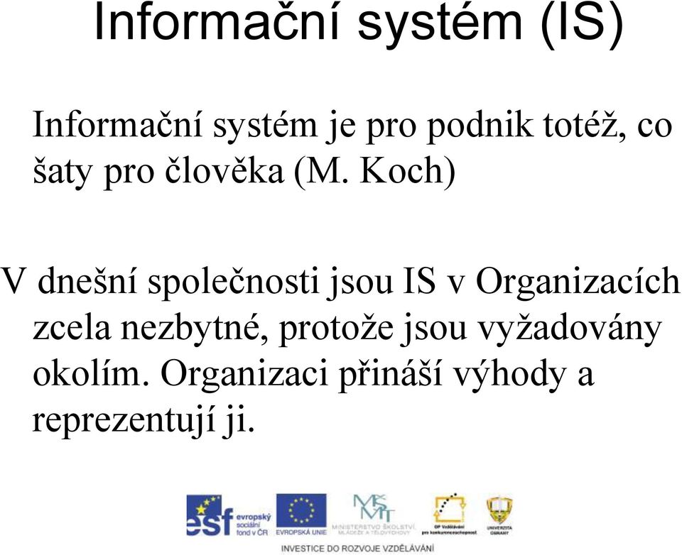 Koch) V dnešní společnosti jsou IS v Organizacích zcela