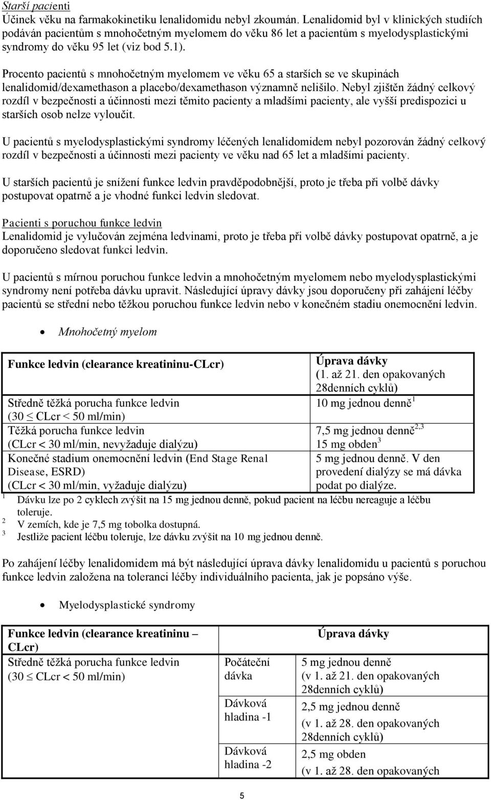 Procento pacientů s mnohočetným myelomem ve věku 65 a starších se ve skupinách lenalidomid/dexamethason a placebo/dexamethason významně nelišilo.