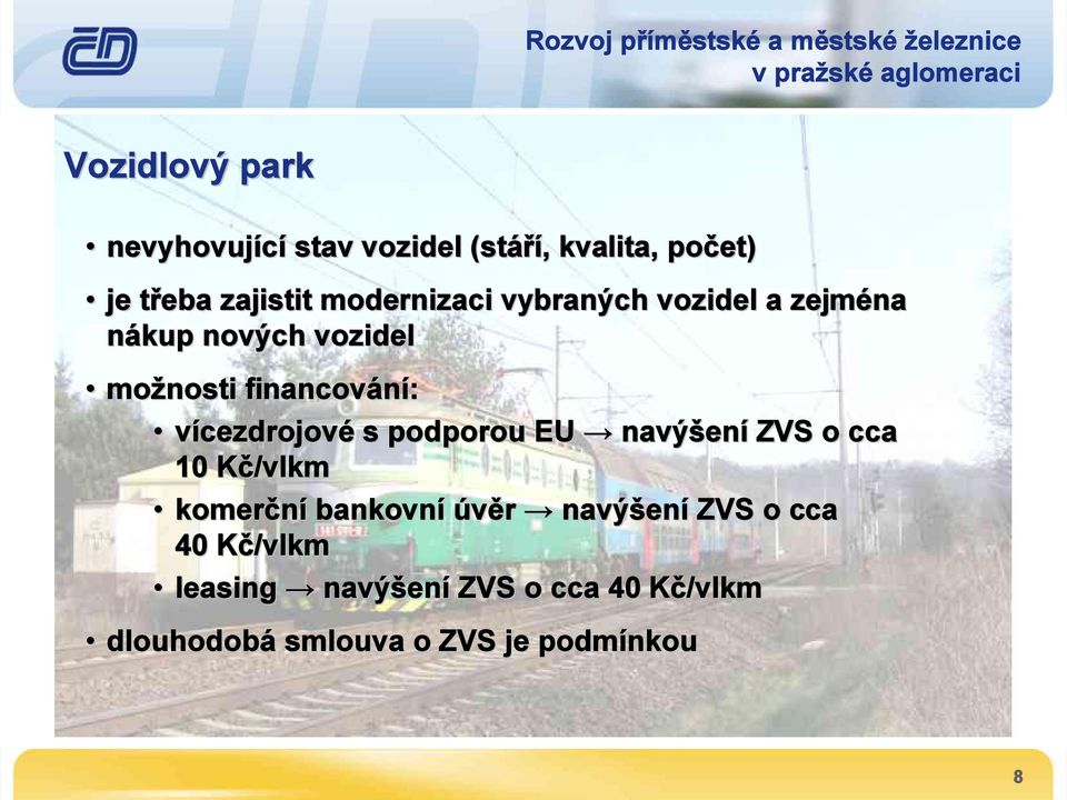 vícezdrojové s podporou EU navýšení ZVS o cca 10 Kč/vlkm komerční bankovní úvěr navýšení