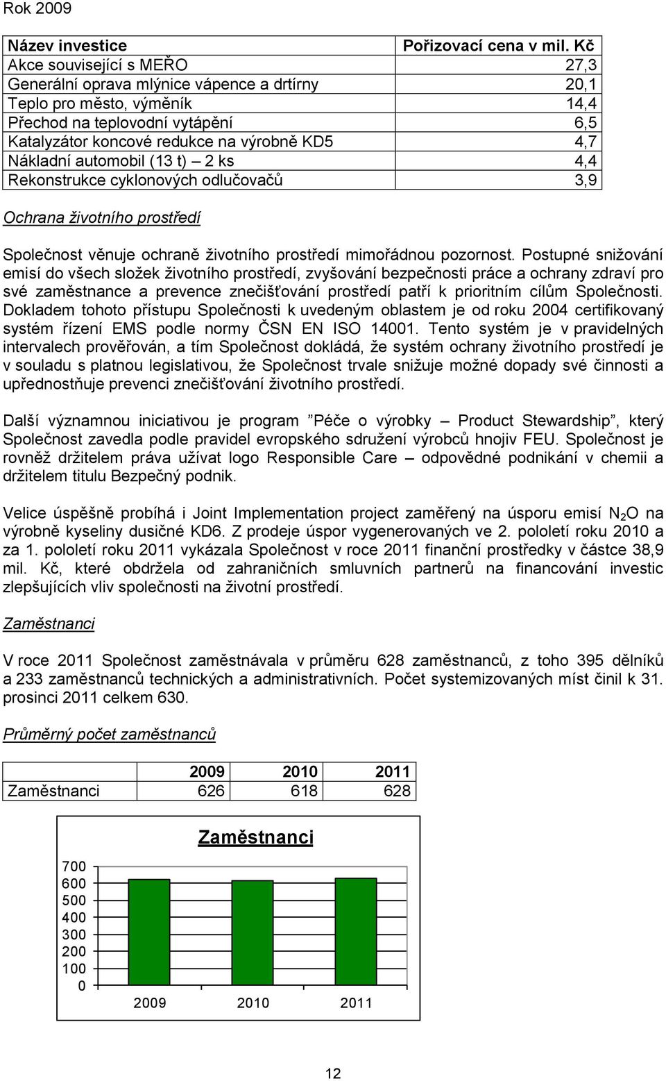 Nákladní automobil (13 t) 2 ks 4,4 Rekonstrukce cyklonových odlučovačů 3,9 Ochrana životního prostředí Společnost věnuje ochraně životního prostředí mimořádnou pozornost.