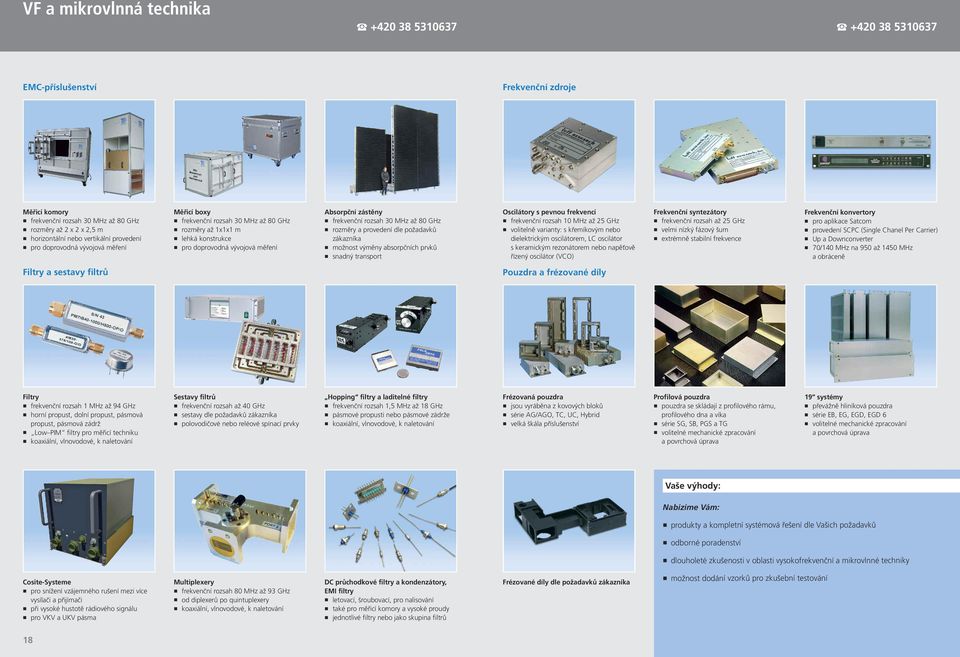 až 80 GHz rozměry a provedení dle požadavků zákazníka možnost výměny absorpčních prvků snadný transport Oscilátory s pevnou frekvencí frekvenční rozsah 10 MHz až 25 GHz volitelně varianty: s